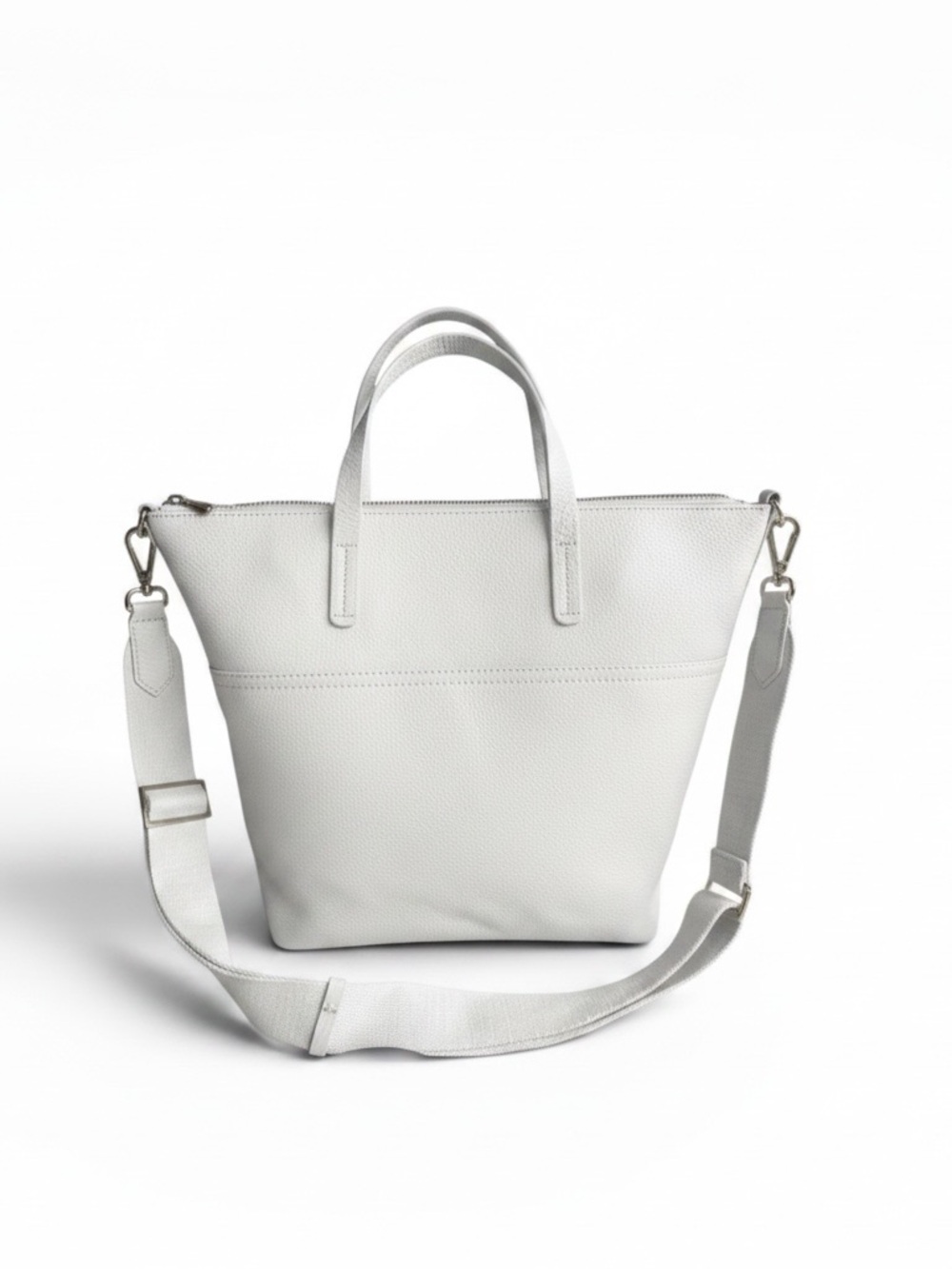 ANTONIO MELANI White Pebbled Leather Shoulder Tote with Detachable Strap